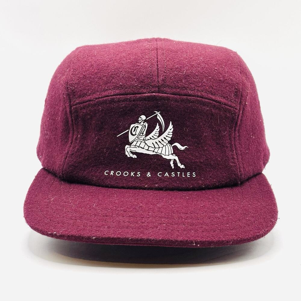 Crooks And Castles Wool 5 Panel Strap Back BURGUNDY One Size LIGHTLY USED